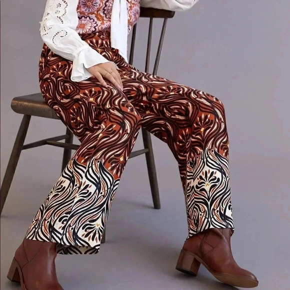 Anthropologie | Breezy Printed Straight Pants Colour:  BROWN MOTIF - Picture 1 of 6
